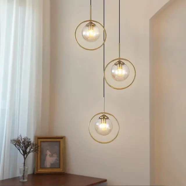 Alt view image 7 of 7 - 3 Light Pendant Lighting Modern Amber Glass Pendant Light Adjustable Hanging Pendant Lights Ceiling Lighting Fixture for Kitchen Dining Room Living Room Foyer Hallway