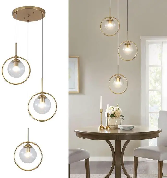 Main image of 3 Light Pendant Lighting Modern Glass Pendant Lighting Fixture Adjustable Hanging Pendant Light Ceiling Lighting Fixture for Kitchen Dining Room Living Room Foyer Hallway