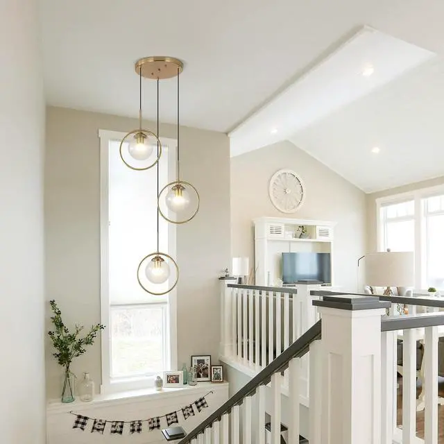 Alt view image 2 of 7 - 3 Light Pendant Lighting Modern Glass Pendant Lighting Fixture Adjustable Hanging Pendant Light Ceiling Lighting Fixture for Kitchen Dining Room Living Room Foyer Hallway