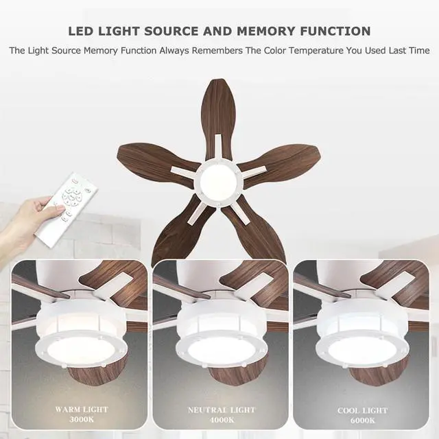 Alt view image 4 of 7 - 42 inch Ceiling Fans with Lights Flush Mount Ceiling Fan with Light and Remote 3 Color LED 6 Speed Reversible DC Motor 5 Blades Ceiling Fans for Bedroom Farmhouse