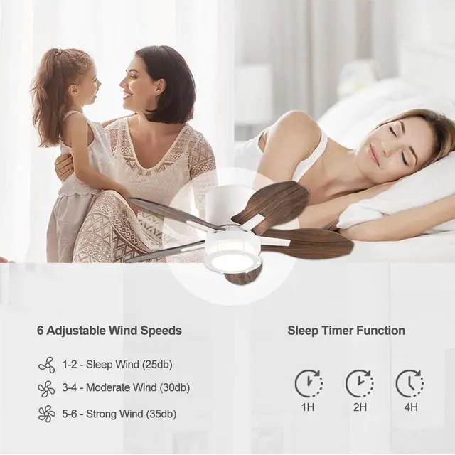 Alt view image 5 of 7 - 42 inch Ceiling Fans with Lights Flush Mount Ceiling Fan with Light and Remote 3 Color LED 6 Speed Reversible DC Motor 5 Blades Ceiling Fans for Bedroom Farmhouse
