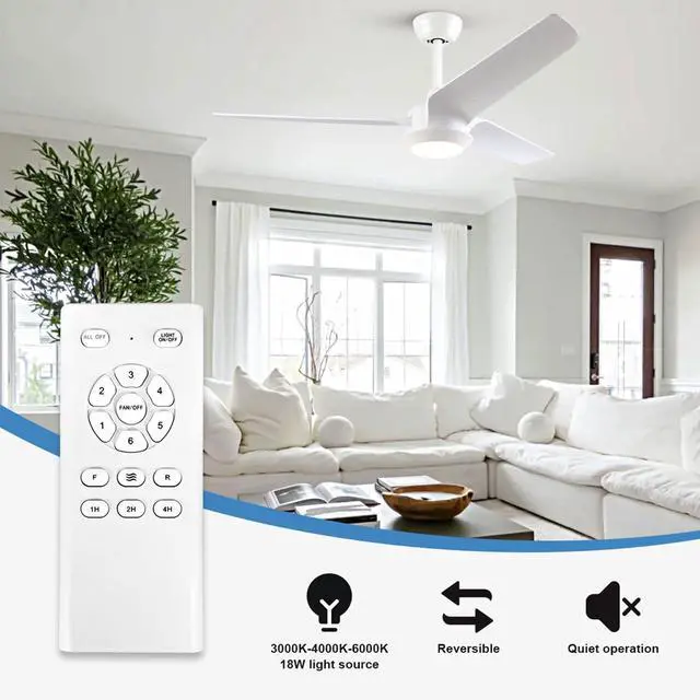 Alt view image 3 of 7 - Ceiling Fans with Lights 52-Inch, White Modern Ceiling Fan, Remote Control Reversible DC Motors, 3CCT Dimmable Timer Noiseless Outdoor Ceiling Fans for Bedroom Living Room Dining Room Patio