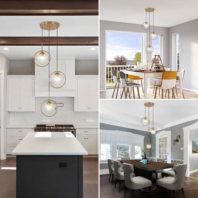 Alt view image 5 of 7 - 3 Light Pendant Lighting Modern Glass Pendant Lighting Fixture Adjustable Hanging Pendant Light Ceiling Lighting Fixture for Kitchen Dining Room Living Room Foyer Hallway