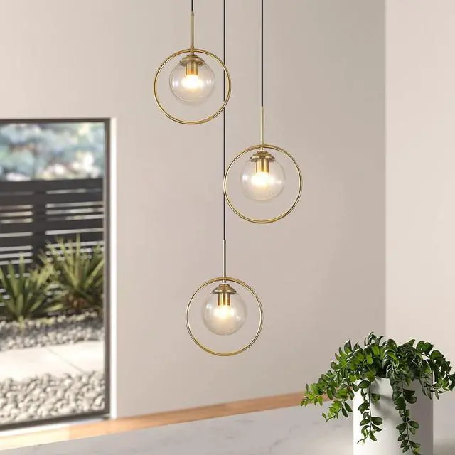 Alt view image 7 of 7 - 3 Light Pendant Lighting Modern Glass Pendant Lighting Fixture Adjustable Hanging Pendant Light Ceiling Lighting Fixture for Kitchen Dining Room Living Room Foyer Hallway