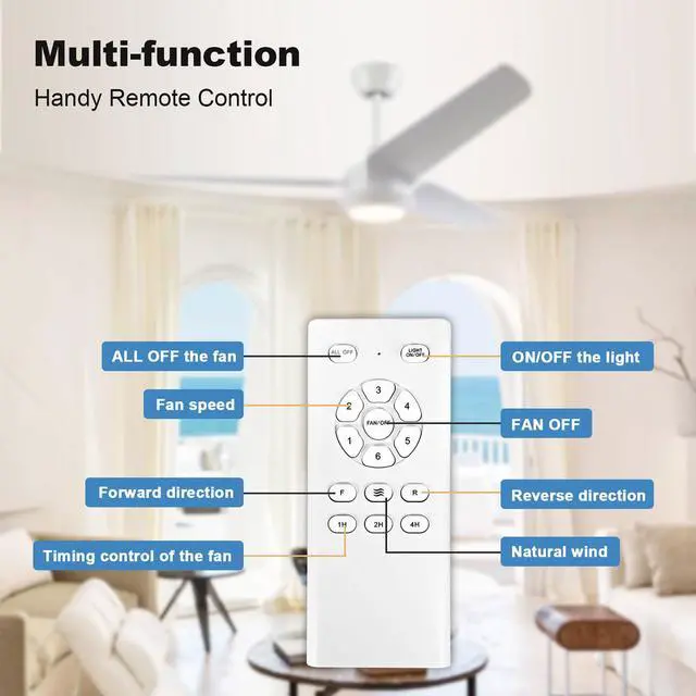 Alt view image 5 of 7 - Ceiling Fans with Lights 52-Inch, White Modern Ceiling Fan, Remote Control Reversible DC Motors, 3CCT Dimmable Timer Noiseless Outdoor Ceiling Fans for Bedroom Living Room Dining Room Patio