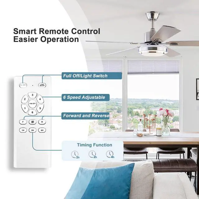 Alt view image 3 of 7 - Ceiling Fan with Lights and Remote 42 Inch Modern Ceiling Fans with Light, Reversible, 3CCT, Dimmable, Quiet Ceiling Fan for Bedroom Farmhouse Patio Indoor/Outdoor Use