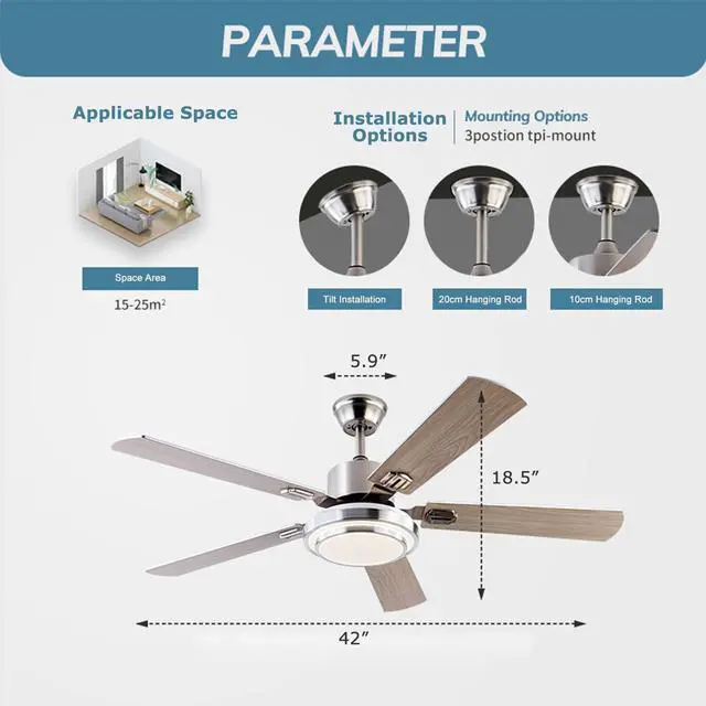 Alt view image 4 of 7 - Ceiling Fan with Lights and Remote 42 Inch Modern Ceiling Fans with Light, Reversible, 3CCT, Dimmable, Quiet Ceiling Fan for Bedroom Farmhouse Patio Indoor/Outdoor Use