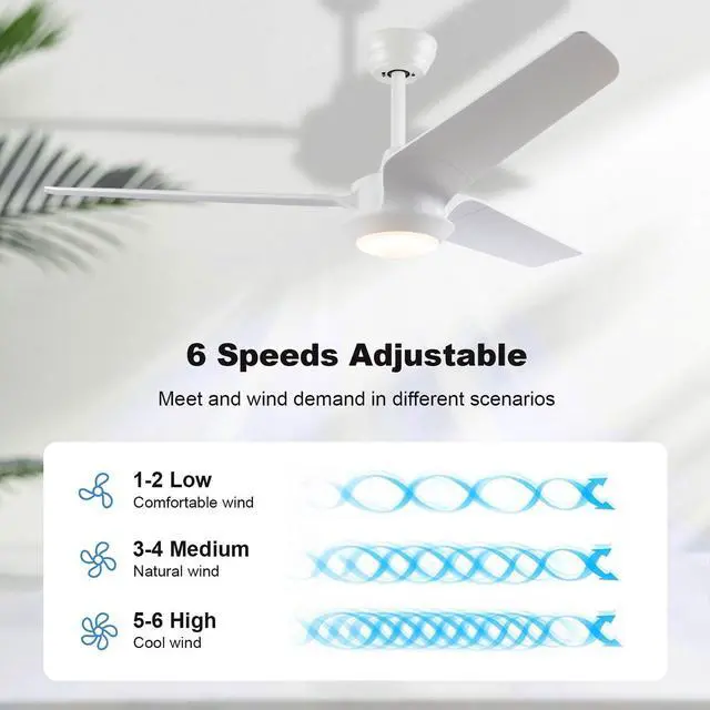 Alt view image 7 of 7 - Ceiling Fans with Lights 52-Inch, White Modern Ceiling Fan, Remote Control Reversible DC Motors, 3CCT Dimmable Timer Noiseless Outdoor Ceiling Fans for Bedroom Living Room Dining Room Patio