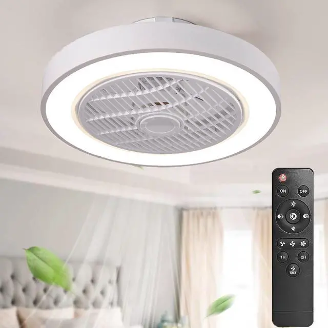Main image of 20" Modern Flush Mount Ceiling Fan with Lights, Dimmable Low Profile Ceiling Fans with Remote Control 3 Colors 3 Speeds Ceiling Fan for Bedroom Living Room Kitchen White
