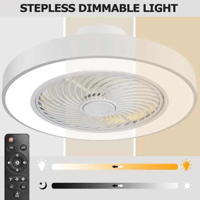 Alt view image 4 of 7 - 20" Modern Flush Mount Ceiling Fan with Lights, Dimmable Low Profile Ceiling Fans with Remote Control 3 Colors 3 Speeds Ceiling Fan for Bedroom Living Room Kitchen White