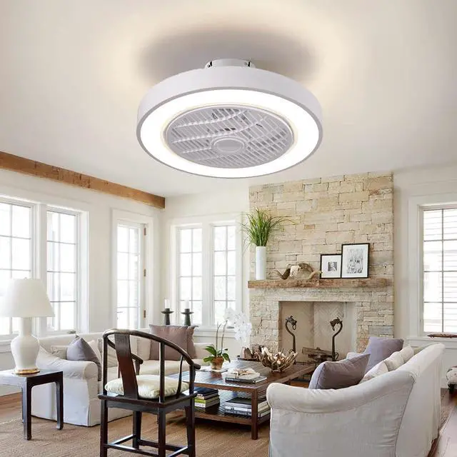 Alt view image 5 of 7 - 20" Modern Flush Mount Ceiling Fan with Lights, Dimmable Low Profile Ceiling Fans with Remote Control 3 Colors 3 Speeds Ceiling Fan for Bedroom Living Room Kitchen White