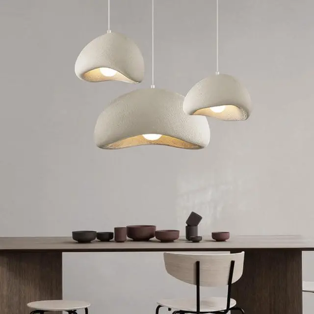 Alt view image 4 of 7 - Nordic Japanese Style Indoor Pendant Light Wabi-Sabi polystyrene Modern Pendant lamp Bird Nest Shape Adjustable Ceiling Hanging Light for Living Room Bedroom Kitchen