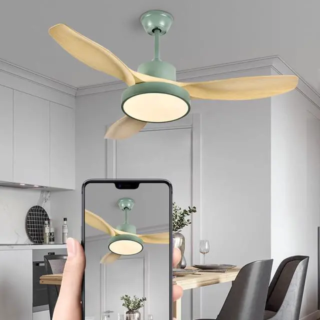 Alt view image 2 of 7 - Modern Wood Ceiling Fan with Lights with Remote Indoor Smart Ceiling Fan LED 3 Color Bedroom Ceiling Fan 3-Blade 42 Inch Mute Ceiling Fan with Lights Outdoor Ceiling Fans for Patios