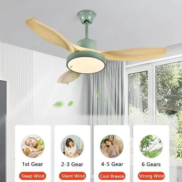 Alt view image 4 of 7 - Modern Wood Ceiling Fan with Lights with Remote Indoor Smart Ceiling Fan LED 3 Color Bedroom Ceiling Fan 3-Blade 42 Inch Mute Ceiling Fan with Lights Outdoor Ceiling Fans for Patios
