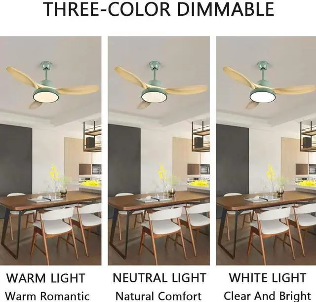 Alt view image 5 of 7 - Modern Wood Ceiling Fan with Lights with Remote Indoor Smart Ceiling Fan LED 3 Color Bedroom Ceiling Fan 3-Blade 42 Inch Mute Ceiling Fan with Lights Outdoor Ceiling Fans for Patios