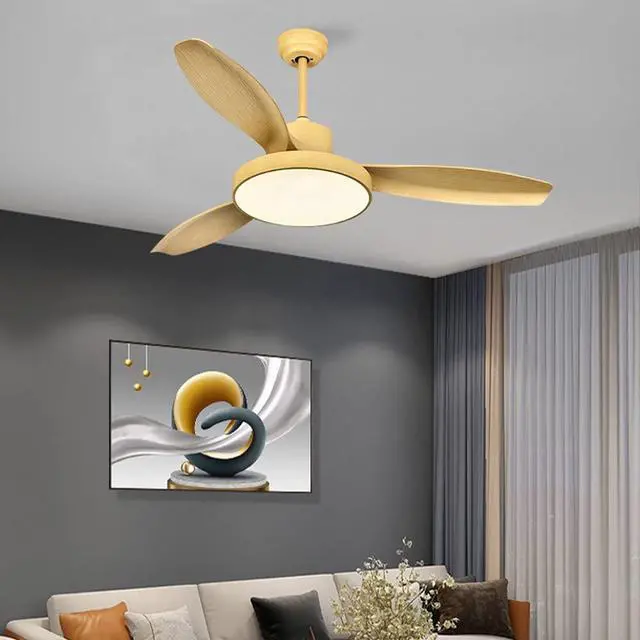 Alt view image 2 of 5 - Modern Wood Ceiling Fan with Lights with Remote Indoor Smart Ceiling Fan LED 3 Color Bedroom Ceiling Fan 3-Blade 42 Inch Mute Ceiling Fan with Lights Outdoor Ceiling Fans for Patios