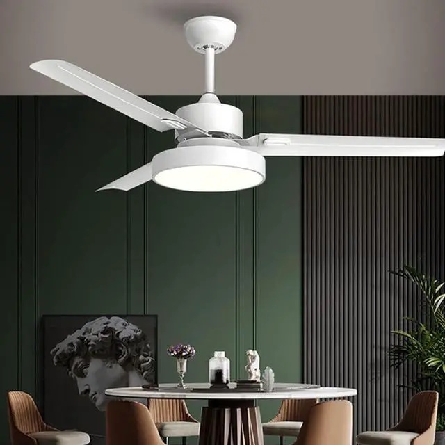 Alt view image 2 of 7 - Simple Iron Leaf Ceiling Fan with Lights Smart Remote Ceiling Fans with Lights for Bedroom LED 3 Color Dimmable Living Room Ceiling Fan Mute Flush Mount Fan Light