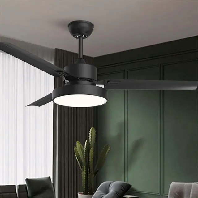 Alt view image 2 of 7 - Simple Iron Leaf Ceiling Fan with Lights Smart Remote Ceiling Fans with Lights for Bedroom LED 3 Color Dimmable Living Room Ceiling Fan Mute Flush Mount Fan Light