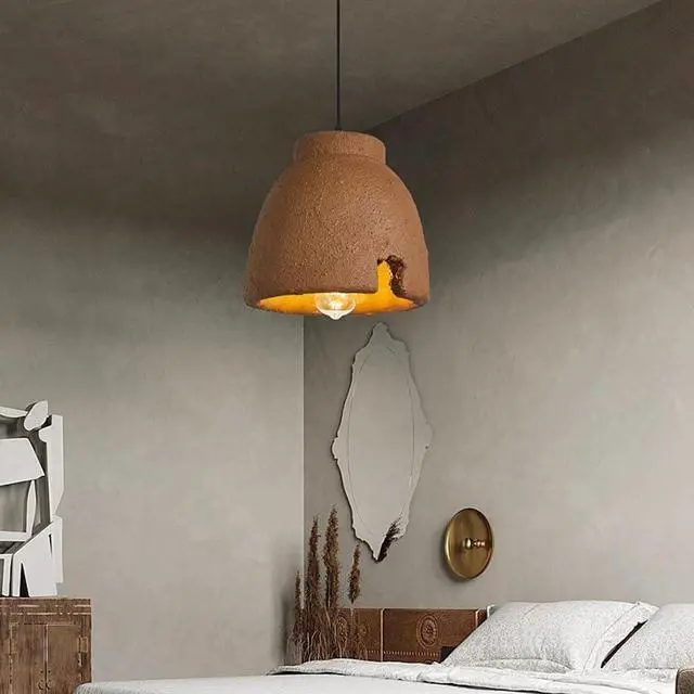 Alt view image 2 of 7 - Vintage polystyrene Pendant Light Japanese Wabi-Sabi Style Bird Nest Pendant lamp Modern Indoor Notch Design Ceiling Pendant Fixtures for Kitchen Island Bedroom Dining Lighting(Brown)