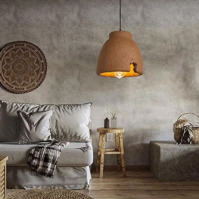 Alt view image 3 of 7 - Vintage polystyrene Pendant Light Japanese Wabi-Sabi Style Bird Nest Pendant lamp Modern Indoor Notch Design Ceiling Pendant Fixtures for Kitchen Island Bedroom Dining Lighting(Brown)