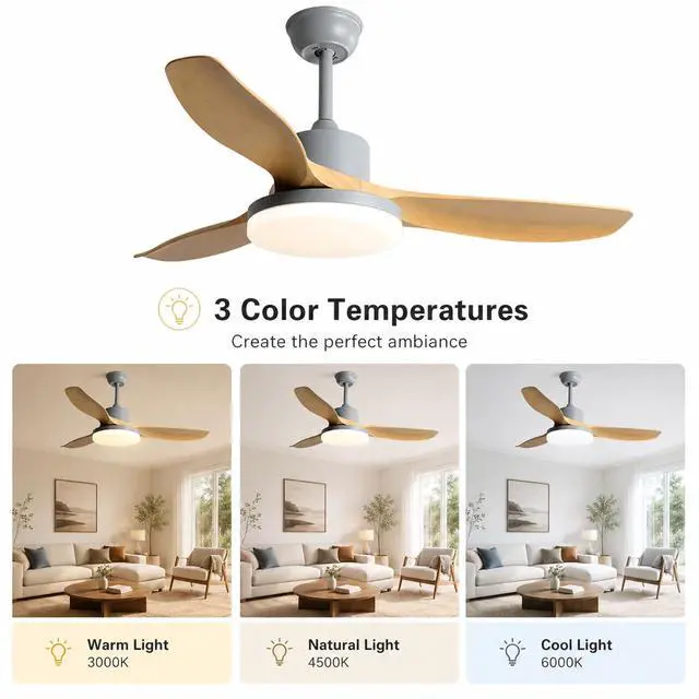 Alt view image 3 of 7 - 42" Ceiling Fans with Lights, Modern Ceiling Fan with Lights and Remote Control, Reversible DC Motors, 3CCT Dimmable Timer Noiseless 6 Speed Ceiling Fans for Farmhouse Bedroom Patio Balcony