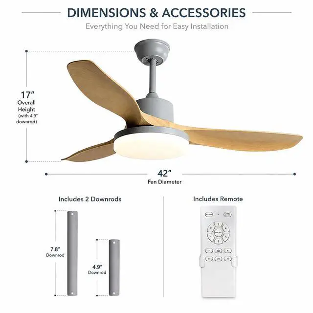 Alt view image 5 of 7 - 42" Ceiling Fans with Lights, Modern Ceiling Fan with Lights and Remote Control, Reversible DC Motors, 3CCT Dimmable Timer Noiseless 6 Speed Ceiling Fans for Farmhouse Bedroom Patio Balcony