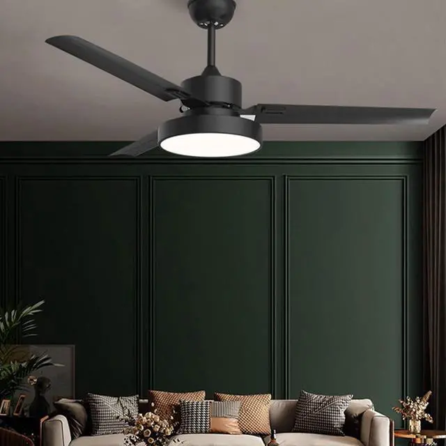 Alt view image 3 of 7 - Simple Iron Leaf Ceiling Fan with Lights Smart Remote Ceiling Fans with Lights for Bedroom LED 3 Color Dimmable Living Room Ceiling Fan Mute Flush Mount Fan Light