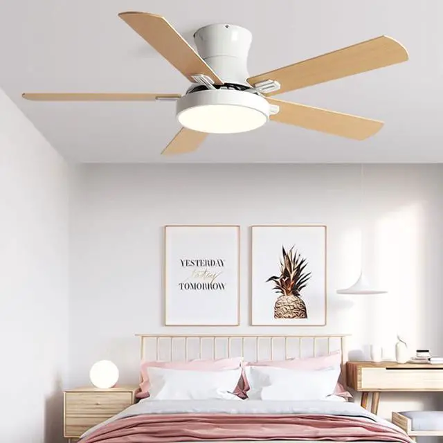 Alt view image 2 of 7 - Creative Ceiling Fan with Lights Wood 42 Inch Bedroom Ceiling Fan Smart Remote 3 Color Ceiling Fan Light LED Flush Mount Mute Ceiling Fan Modern Kids Room Low Profile Ceiling Fan