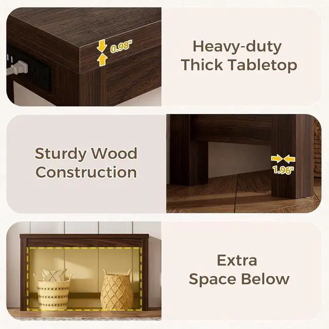 Alt view image 4 of 7 - 47" Console Table with Charging Station, 13.8" Deep Farmhouse Sofa Table Behind Couch with 2 AC Outlets & 3 USB Ports, Entryway TV Console or Compact Home Office Desk, Black Walnut