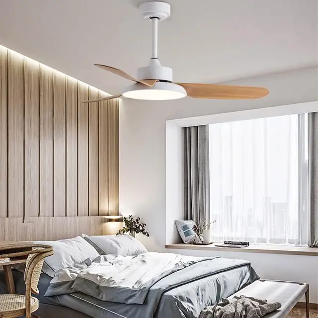 Alt view image 2 of 5 - 44 Inch Low Profile Ceiling Fan with Light Modern Simple Ceiling Fan Light Imitation Wood Ceiling Fans with Lights and Remote Outdoor Ceiling Fans for Patios with Light