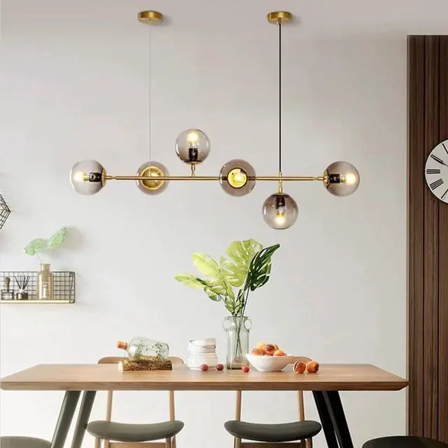 Alt view image 2 of 7 - 6 Light E27 Modern Chandelier Northern Europe Glass Ball Chandelier Industrial 51 inch Ceiling Pendant Lamp for Living Room Dining Room Art Decoration Restaurant