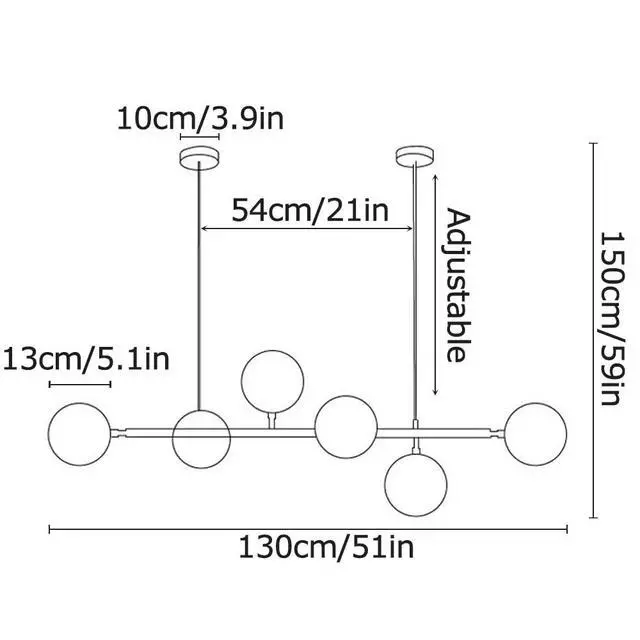 Alt view image 5 of 7 - 6 Light E27 Modern Chandelier Northern Europe Glass Ball Chandelier Industrial 51 inch Ceiling Pendant Lamp for Living Room Dining Room Art Decoration Restaurant