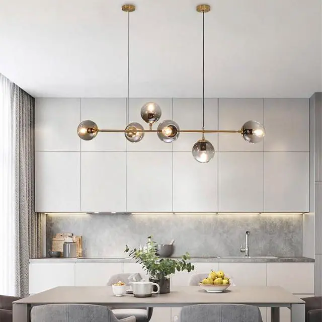 Alt view image 3 of 7 - 6 Light E27 Modern Chandelier Northern Europe Glass Ball Chandelier Industrial 51 inch Ceiling Pendant Lamp for Living Room Dining Room Art Decoration Restaurant