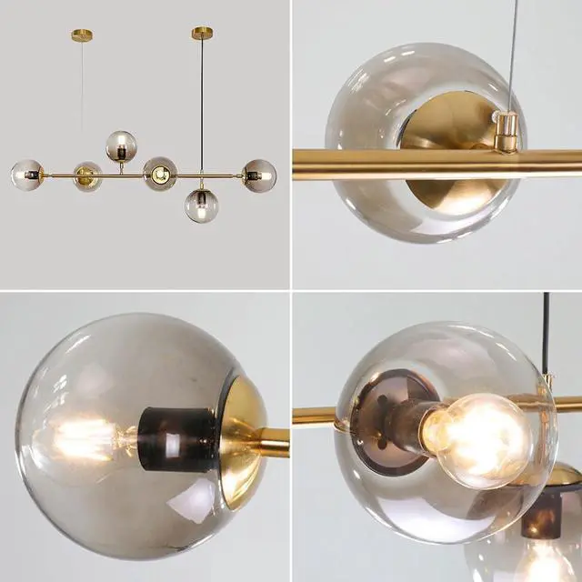Alt view image 6 of 7 - 6 Light E27 Modern Chandelier Northern Europe Glass Ball Chandelier Industrial 51 inch Ceiling Pendant Lamp for Living Room Dining Room Art Decoration Restaurant