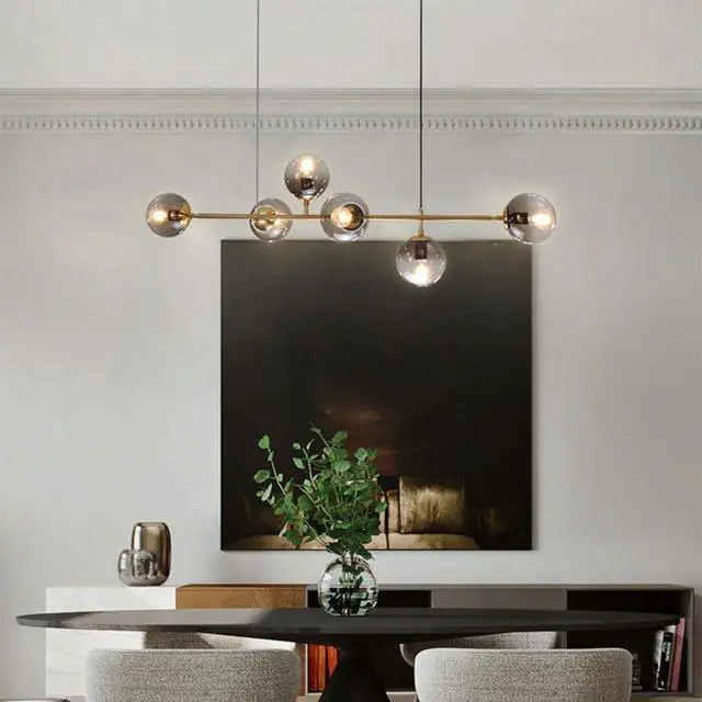 Alt view image 7 of 7 - 6 Light E27 Modern Chandelier Northern Europe Glass Ball Chandelier Industrial 51 inch Ceiling Pendant Lamp for Living Room Dining Room Art Decoration Restaurant