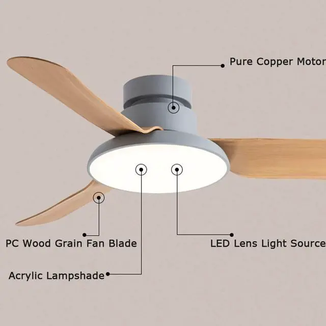 Alt view image 6 of 7 - 44 Inch Low Profile Ceiling Fan with Light Modern Simple Ceiling Fan Light Imitation Wood Ceiling Fans with Lights and Remote Outdoor Ceiling Fans for Patios with Light