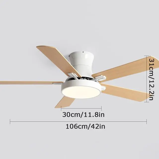 Alt view image 7 of 7 - Creative Ceiling Fan with Lights Wood 42 Inch Bedroom Ceiling Fan Smart Remote 3 Color Ceiling Fan Light LED Flush Mount Mute Ceiling Fan Modern Kids Room Low Profile Ceiling Fan