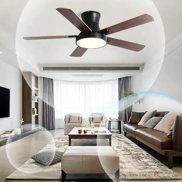 Alt view image 2 of 7 - Creative Ceiling Fan with Lights Wood 42 Inch Bedroom Ceiling Fan Smart Remote 3 Color Ceiling Fan Light LED Flush Mount Mute Ceiling Fan Modern Kids Room Low Profile Ceiling Fan