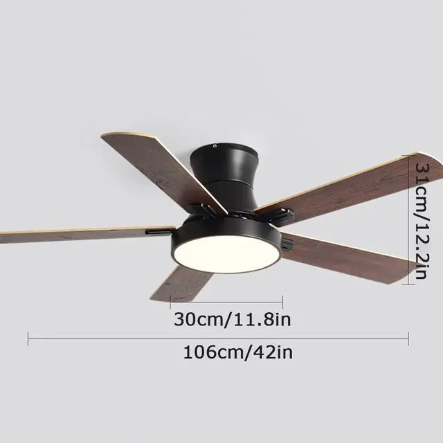 Alt view image 7 of 7 - Creative Ceiling Fan with Lights Wood 42 Inch Bedroom Ceiling Fan Smart Remote 3 Color Ceiling Fan Light LED Flush Mount Mute Ceiling Fan Modern Kids Room Low Profile Ceiling Fan