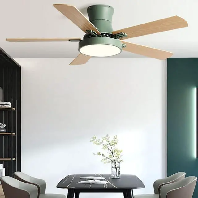 Alt view image 2 of 7 - Creative Ceiling Fan with Lights Wood 42 Inch Bedroom Ceiling Fan Smart Remote 3 Color Ceiling Fan Light LED Flush Mount Mute Ceiling Fan Modern Kids Room Low Profile Ceiling Fan