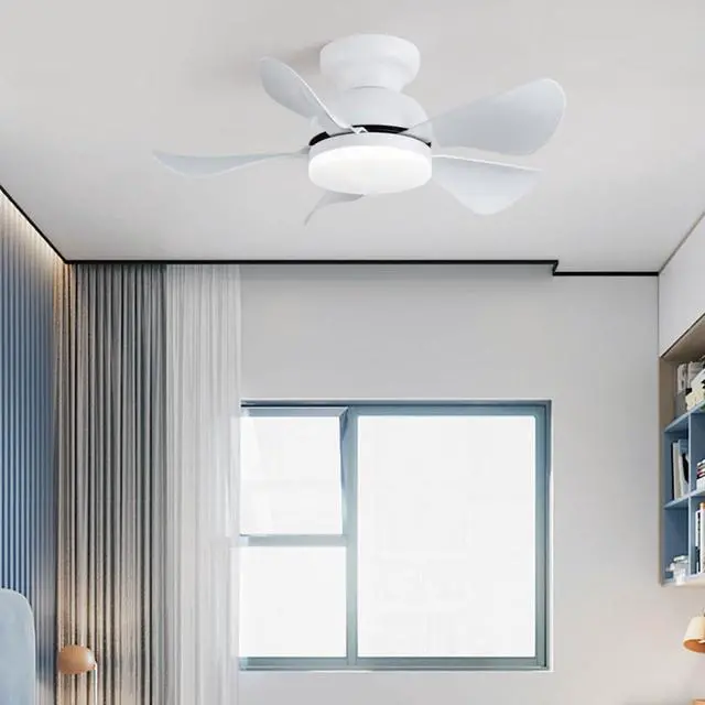 Alt view image 2 of 5 - Ceiling Fans with Lights Flush Mount Imitation Wood Ceiling Fans with Lights and Remote 32 Inch Modern Small Ceiling Fan with Light Outdoor Ceiling Fans for Patios with Light
