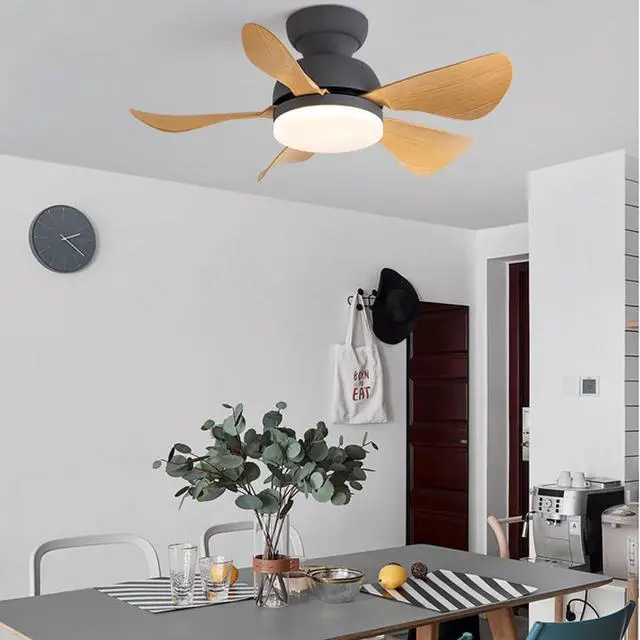 Alt view image 2 of 5 - Ceiling Fans with Lights Flush Mount Imitation Wood Ceiling Fans with Lights and Remote 32 Inch Modern Small Ceiling Fan with Light Outdoor Ceiling Fans for Patios with Light