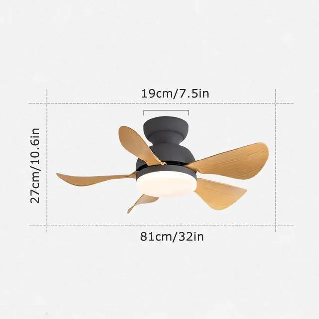 Alt view image 5 of 5 - Ceiling Fans with Lights Flush Mount Imitation Wood Ceiling Fans with Lights and Remote 32 Inch Modern Small Ceiling Fan with Light Outdoor Ceiling Fans for Patios with Light
