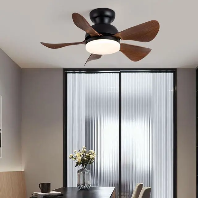 Alt view image 2 of 5 - Ceiling Fans with Lights Flush Mount Imitation Wood Ceiling Fans with Lights and Remote 32 Inch Modern Small Ceiling Fan with Light Outdoor Ceiling Fans for Patios with Light