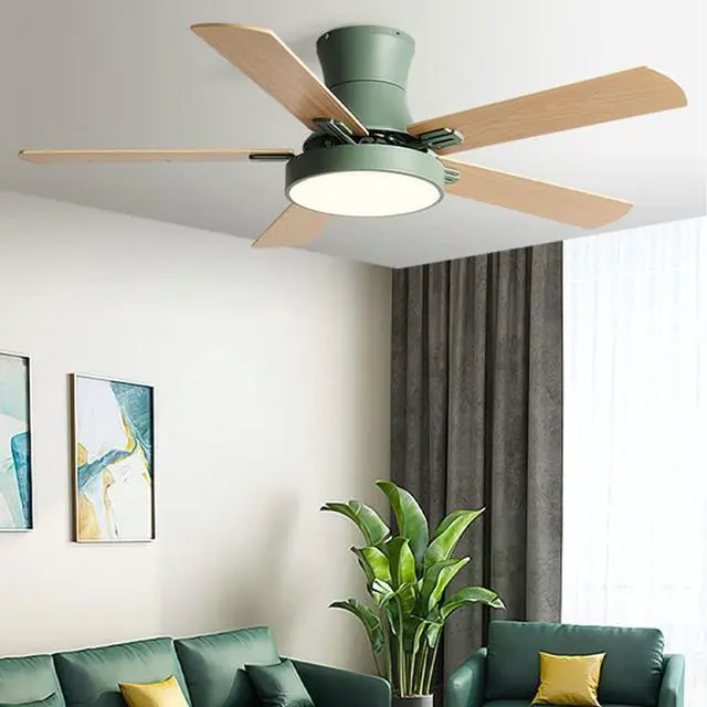 Alt view image 3 of 7 - Creative Ceiling Fan with Lights Wood 42 Inch Bedroom Ceiling Fan Smart Remote 3 Color Ceiling Fan Light LED Flush Mount Mute Ceiling Fan Modern Kids Room Low Profile Ceiling Fan