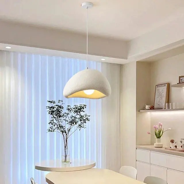 Alt view image 3 of 7 - Indoor Pendant Light Fixture Japanese Wabi-Sabi Style Pendant Light Modern Resin Bird Nest Shape Hanging Light Adjustable Ceiling Pendant Lamp for Kitchen Island Bedroom Dining Lighting