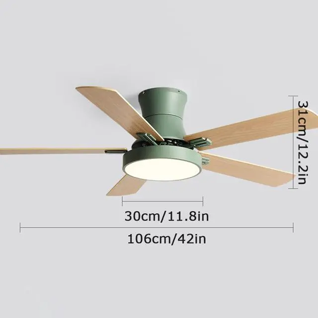Alt view image 7 of 7 - Creative Ceiling Fan with Lights Wood 42 Inch Bedroom Ceiling Fan Smart Remote 3 Color Ceiling Fan Light LED Flush Mount Mute Ceiling Fan Modern Kids Room Low Profile Ceiling Fan