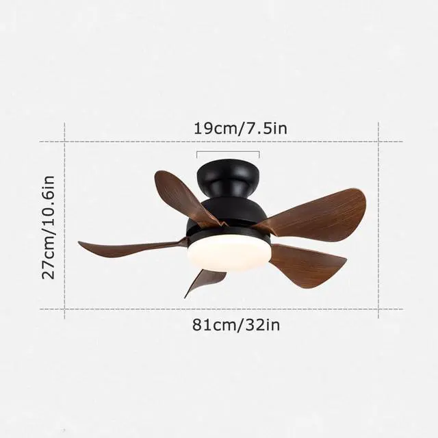 Alt view image 5 of 5 - Ceiling Fans with Lights Flush Mount Imitation Wood Ceiling Fans with Lights and Remote 32 Inch Modern Small Ceiling Fan with Light Outdoor Ceiling Fans for Patios with Light