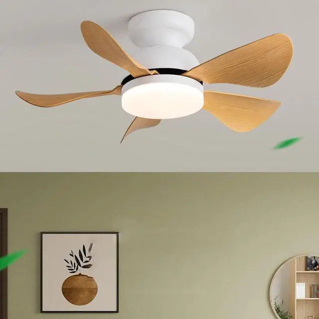 Alt view image 2 of 7 - Ceiling Fans with Lights Flush Mount Imitation Wood Ceiling Fans with Lights and Remote 32 Inch Modern Small Ceiling Fan with Light Outdoor Ceiling Fans for Patios with Light