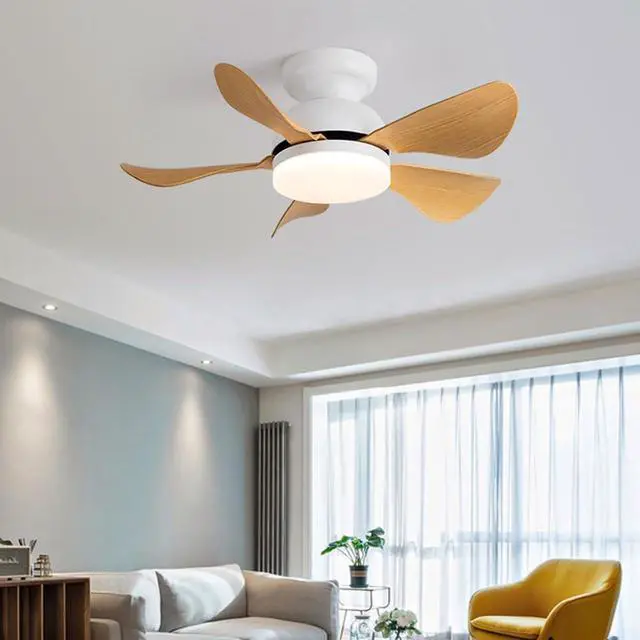 Alt view image 3 of 7 - Ceiling Fans with Lights Flush Mount Imitation Wood Ceiling Fans with Lights and Remote 32 Inch Modern Small Ceiling Fan with Light Outdoor Ceiling Fans for Patios with Light